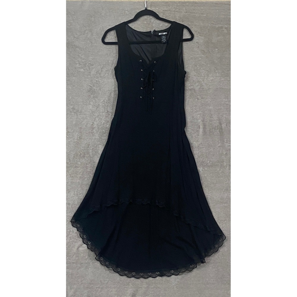 Hot Topic High Low Dress Womens Medium Black Lace Up Goth Grunge Witchy Emo Punk - Picture 1 of 6